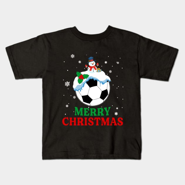 Merry Christmas Soccer Xmas Gift Kids T-Shirt by Dunnhlpp